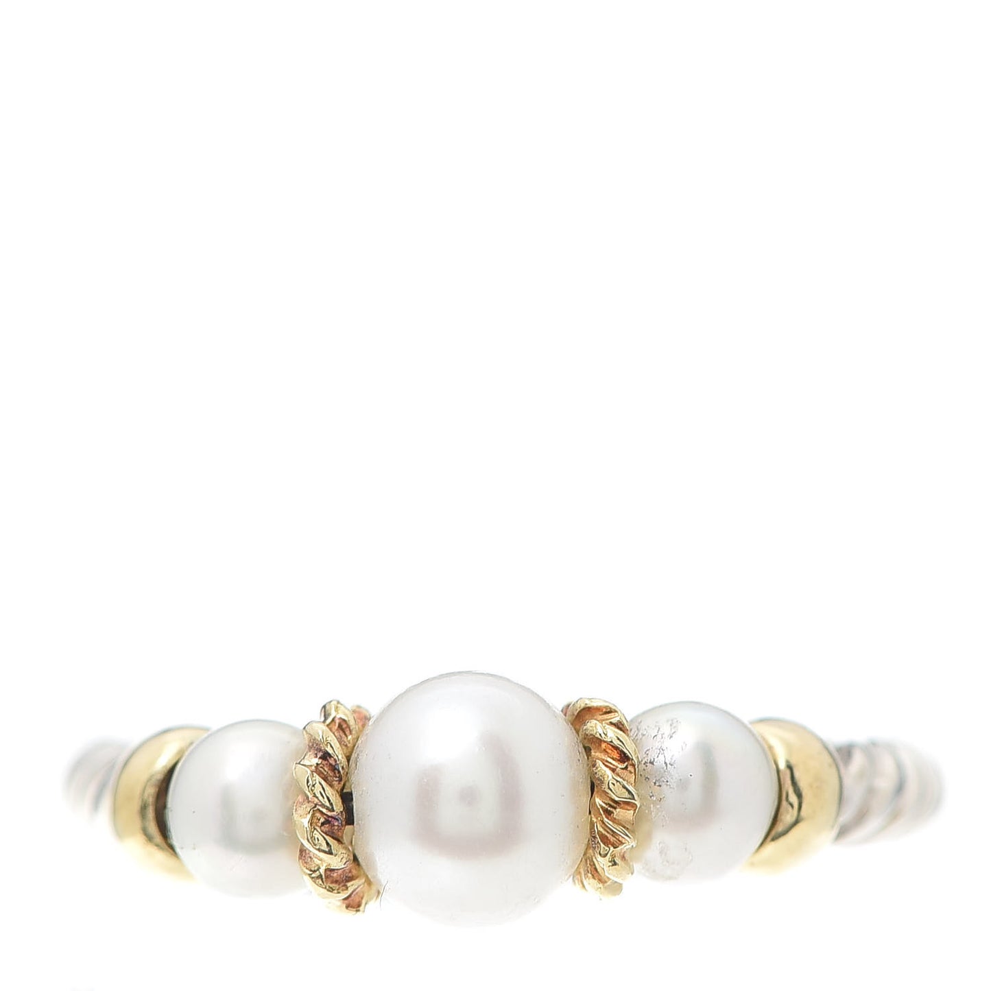 Sterling Silver 18K Yellow Gold Pearl Triple Cable Ring 54 6.75