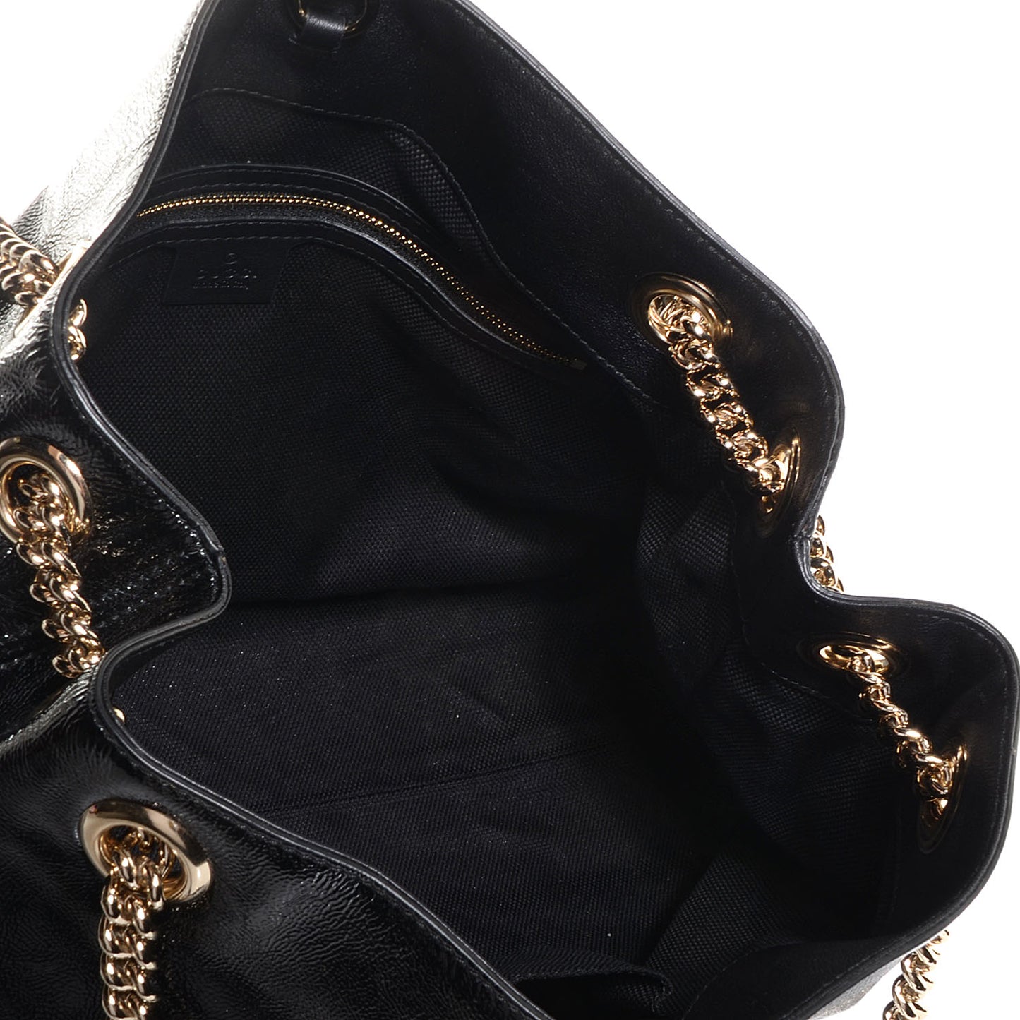 Patent Medium Soho Chain Shoulder Bag Black