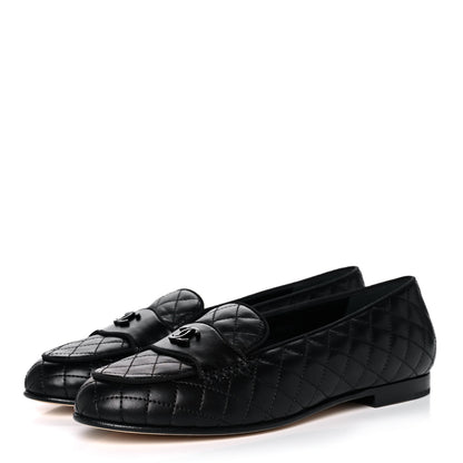 Chanel Lambskin Quilted CC Loafers 38.5 Black 3 of 10