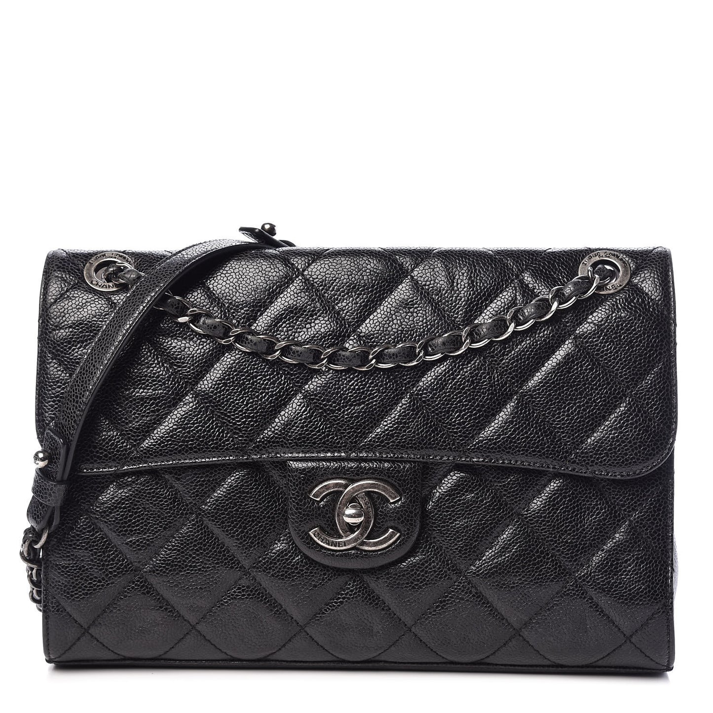Crumpled Grained Calfskin Medium CC Crave Flap Black