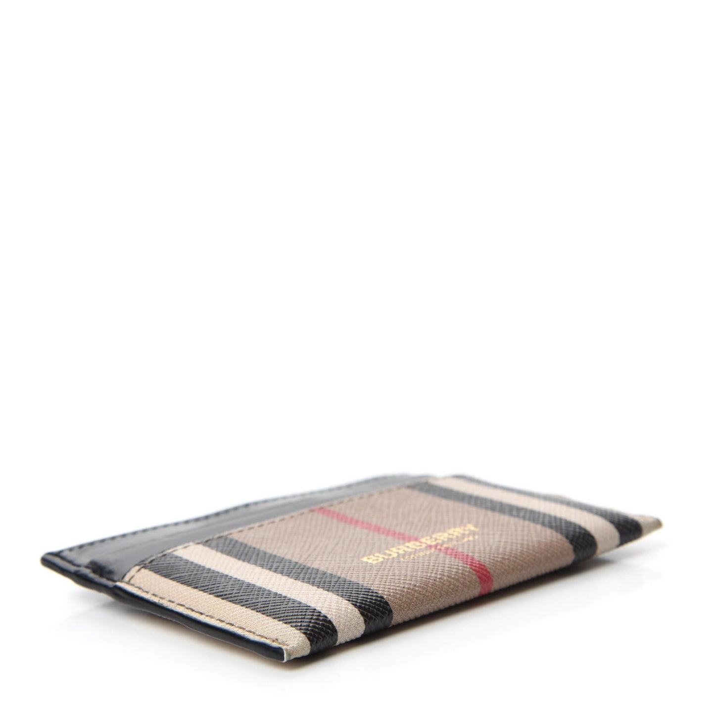 E-Canvas Calfskin Icon Stripe Card Case Archive Beige