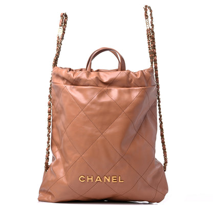 Chanel Shiny Calfskin Quilted Chanel 22 Backpack Camel 1 of 8