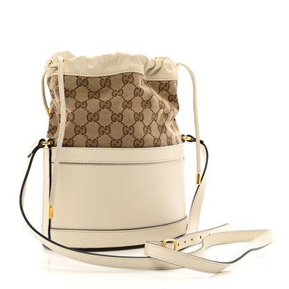 Gucci Monogram Textured Calfskin Horsebit 1955 Drawstring Bucket Bag Beige Mystic White 3 of 10