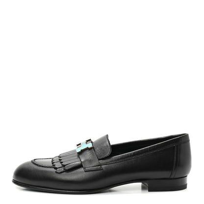 Hermes Goatskin Womens Royal Loafers 37 Black 1 of 8