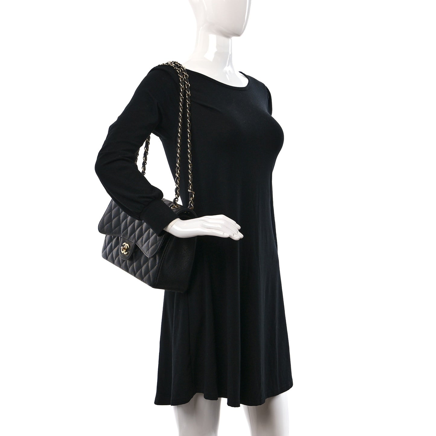 Caviar Quilted Jumbo Double Flap Black