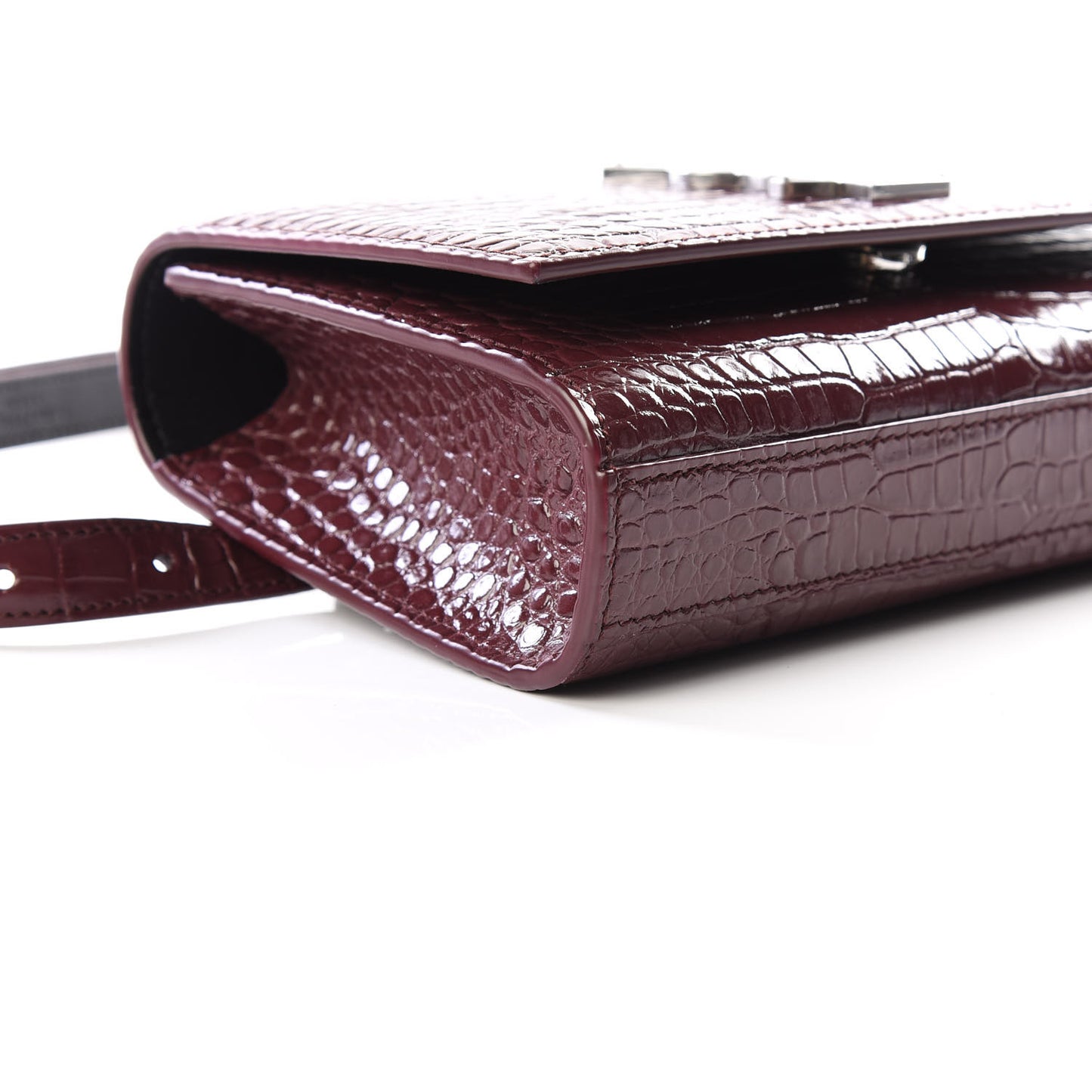 Calfskin Crocodile Embossed Monogram Kate Belt Bag Burgundy
