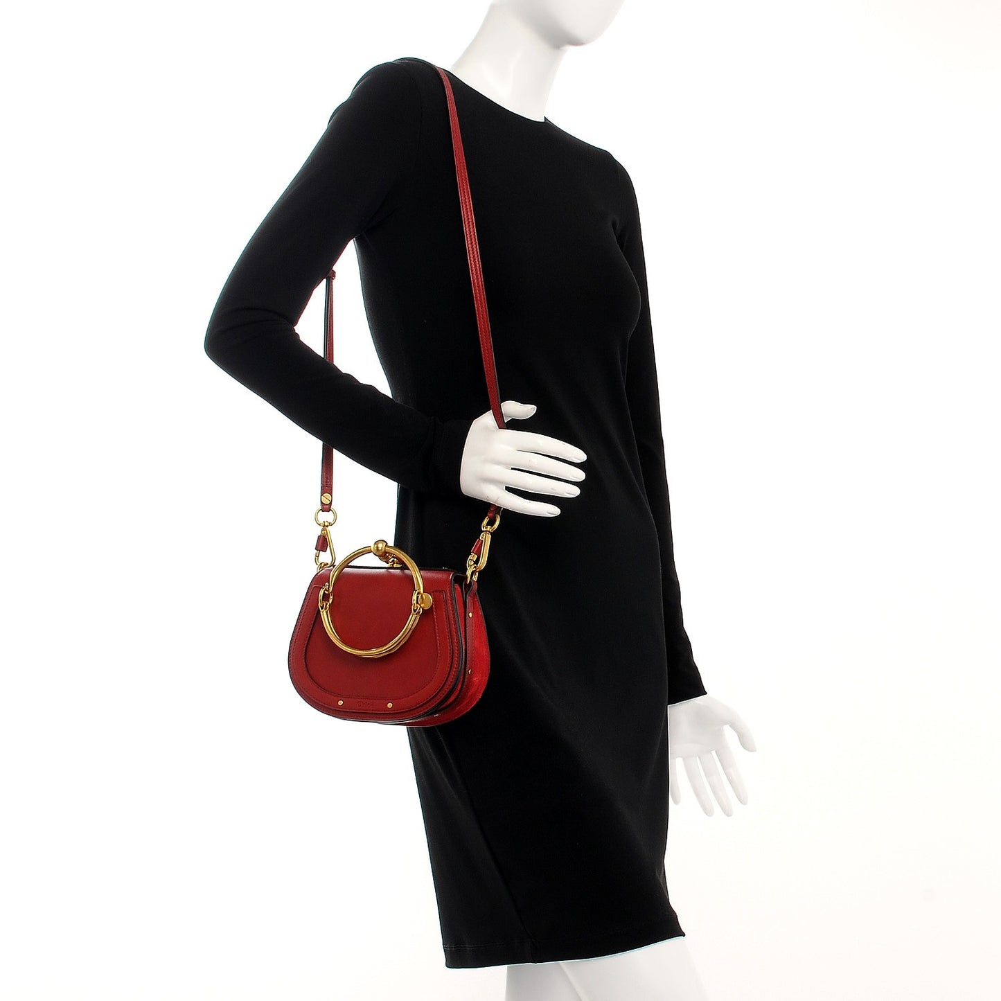 Calfskin Suede Small Nile Bracelet Bag Intense Red