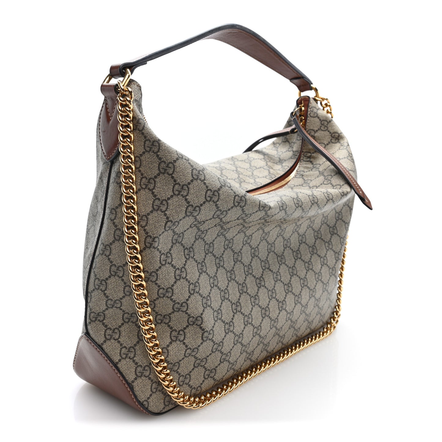 GG Supreme Monogram Large Linea A Hobo Light Brown