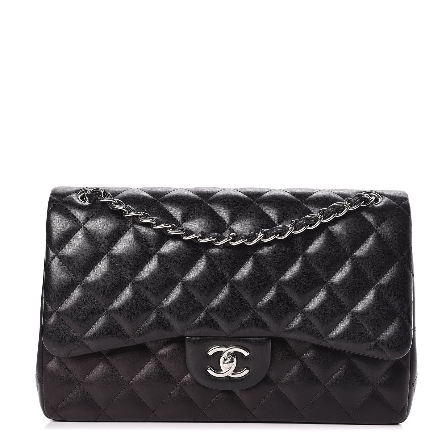 Lambskin Quilted Jumbo Double Flap Black