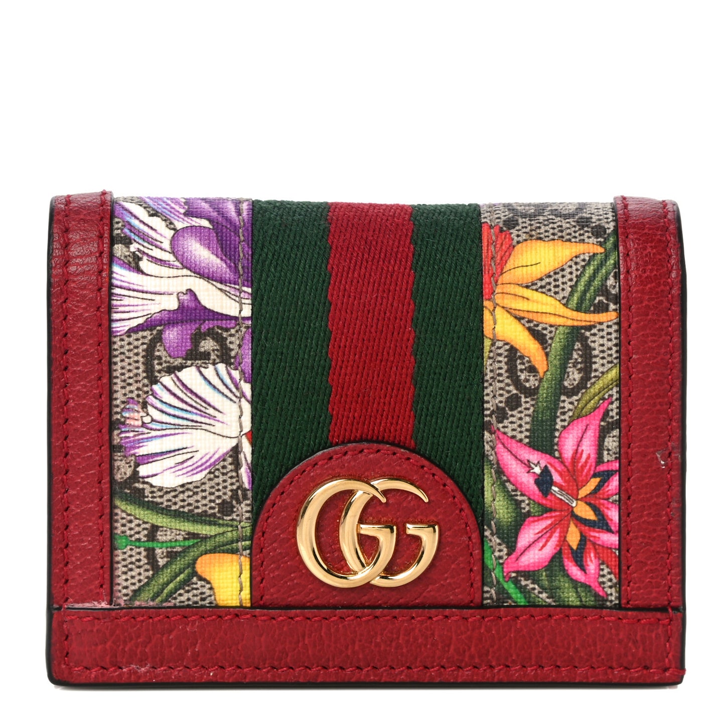 GG Supreme Monogram Flora Web Ophidia Card Case Red