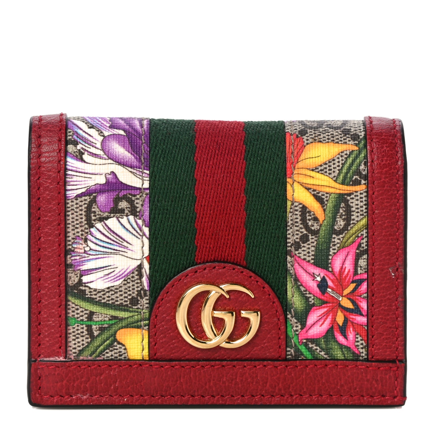 Gucci GG Supreme Monogram Flora Web Ophidia Card Case Red 1 of 10