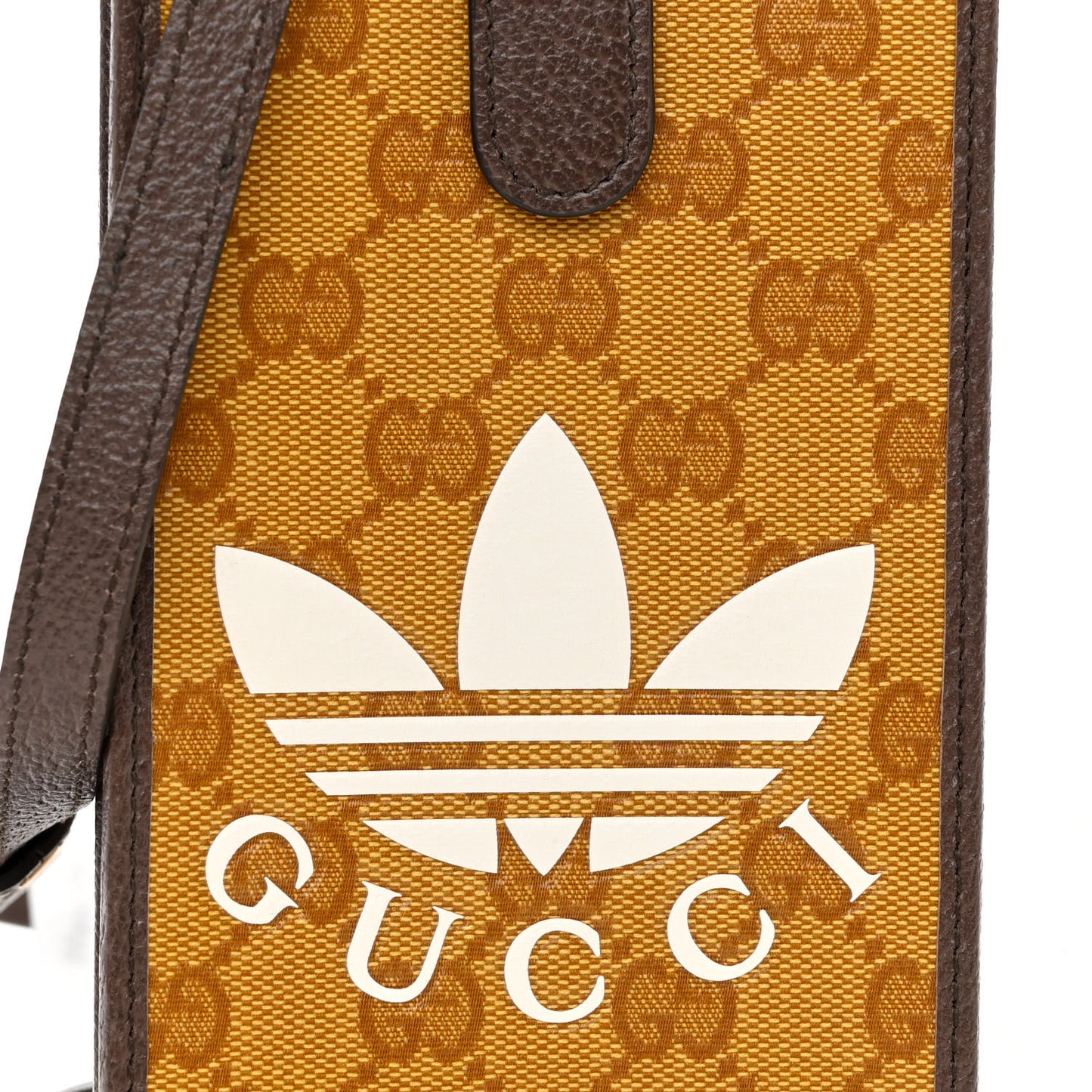X ADIDAS Crystal Vintage Monogram Textured Dollar Calfskin Trefoil Logo Phone Crossbody Bag Mid Natural Nut Off White New Acero