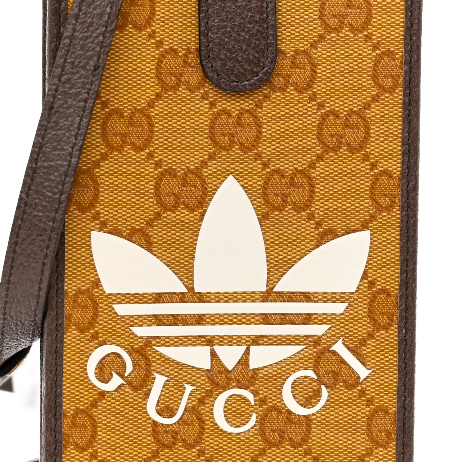 Gucci X ADIDAS Crystal Vintage Monogram Textured Dollar Calfskin Trefoil Logo Phone Crossbody Bag Mid Natural Nut Off White New Acero 8 of 10
