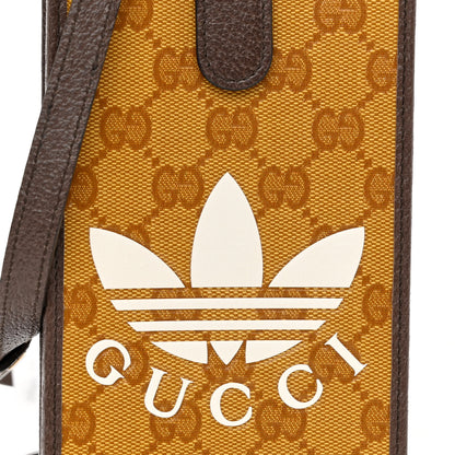 Gucci X ADIDAS Crystal Vintage Monogram Textured Dollar Calfskin Trefoil Logo Phone Crossbody Bag Mid Natural Nut Off White New Acero 8 of 10