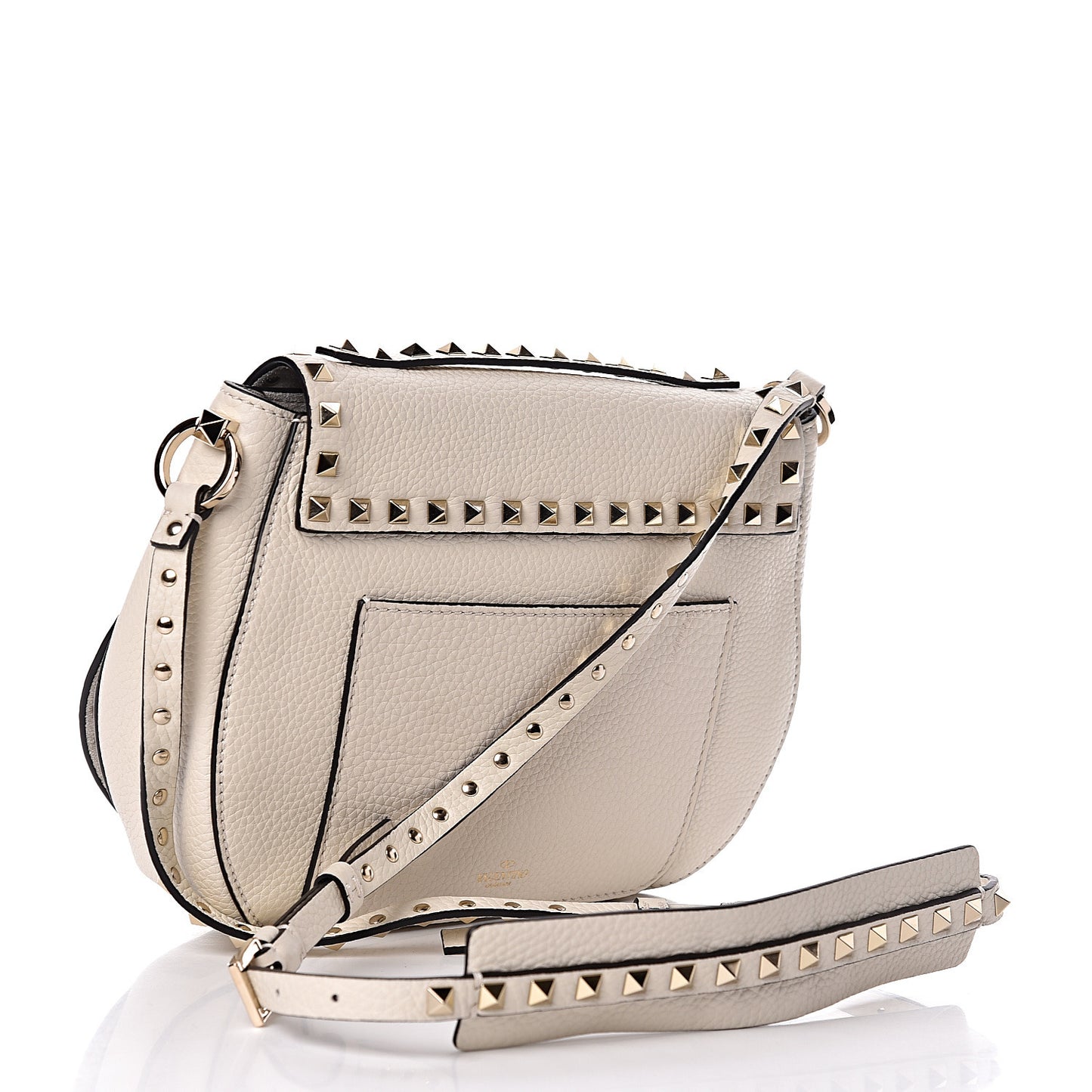 Grained Calfskin Rockstud Saddle Bag Light Ivory