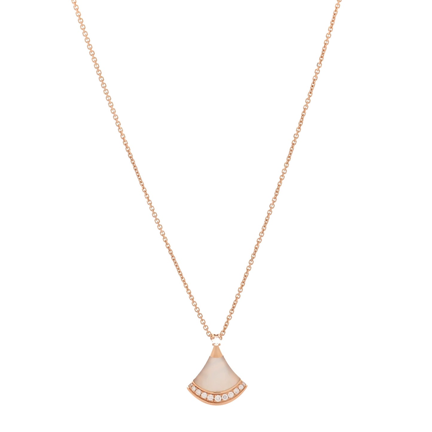 18K Rose Gold Diamond Mother of Pearl Divas' Dream Pave Pendant Necklace