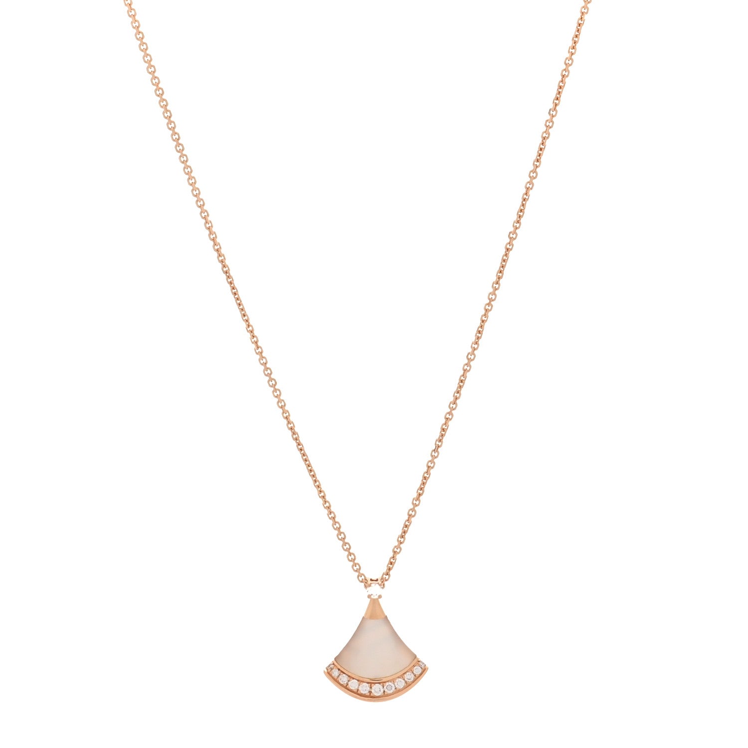 Bulgari 18K Rose Gold Diamond Mother of Pearl Divas' Dream Pave Pendant Necklace 1 of 8