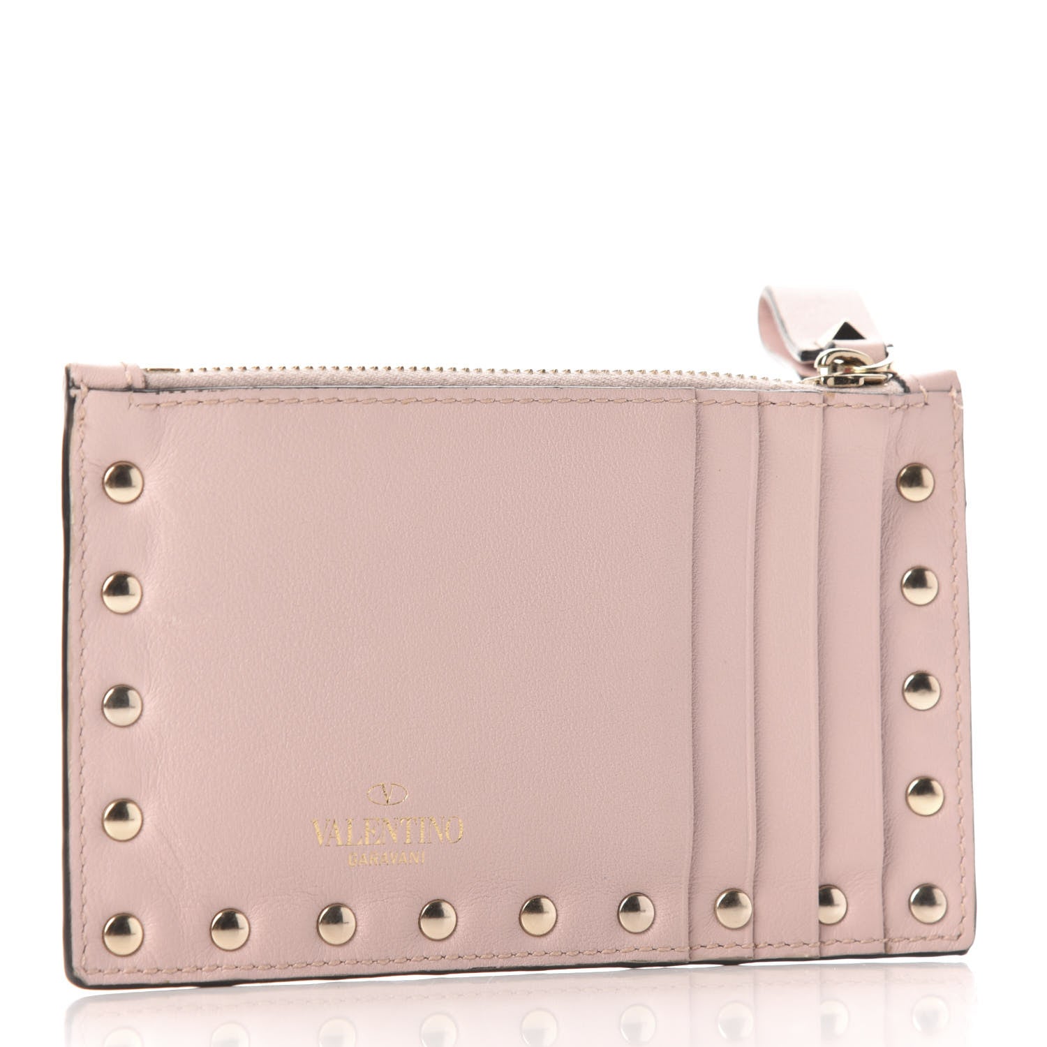Valentino Garavani Calfskin Rockstud Coin Case Card Holder Water Rose 3 of 7