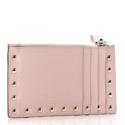Valentino Garavani Calfskin Rockstud Coin Case Card Holder Water Rose 3 of 7
