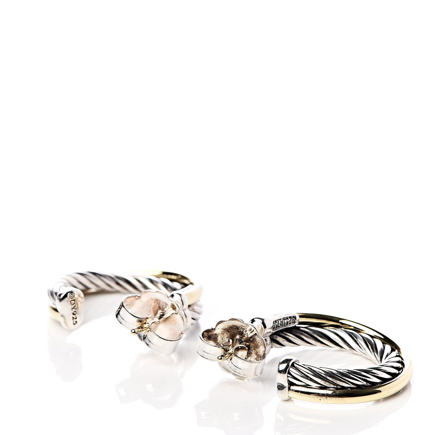 Sterling Silver 18K Yellow Gold 23mm Crossover Cable Hoop Earrings