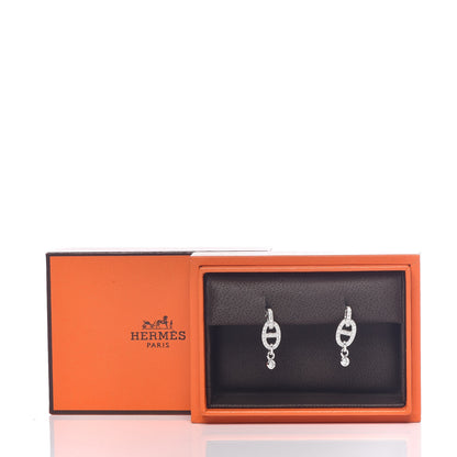 Hermes 18K White Gold Diamond PM Chaine D'Ancre Enchainee Earrings 6 of 6