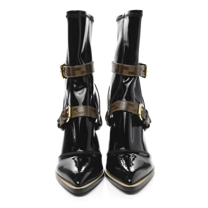 Fendi Glossy Neoprene Glazed Fabric FF FFrame Short Boots 40 Black Tobacco Moro 2 of 7
