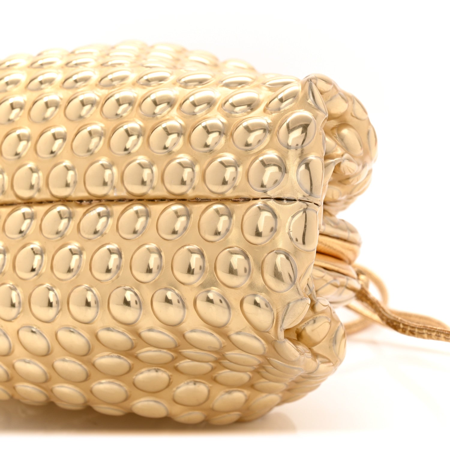 Bottega Veneta Metallic Fabric Bubble Wrap The Mini Pouch Gold