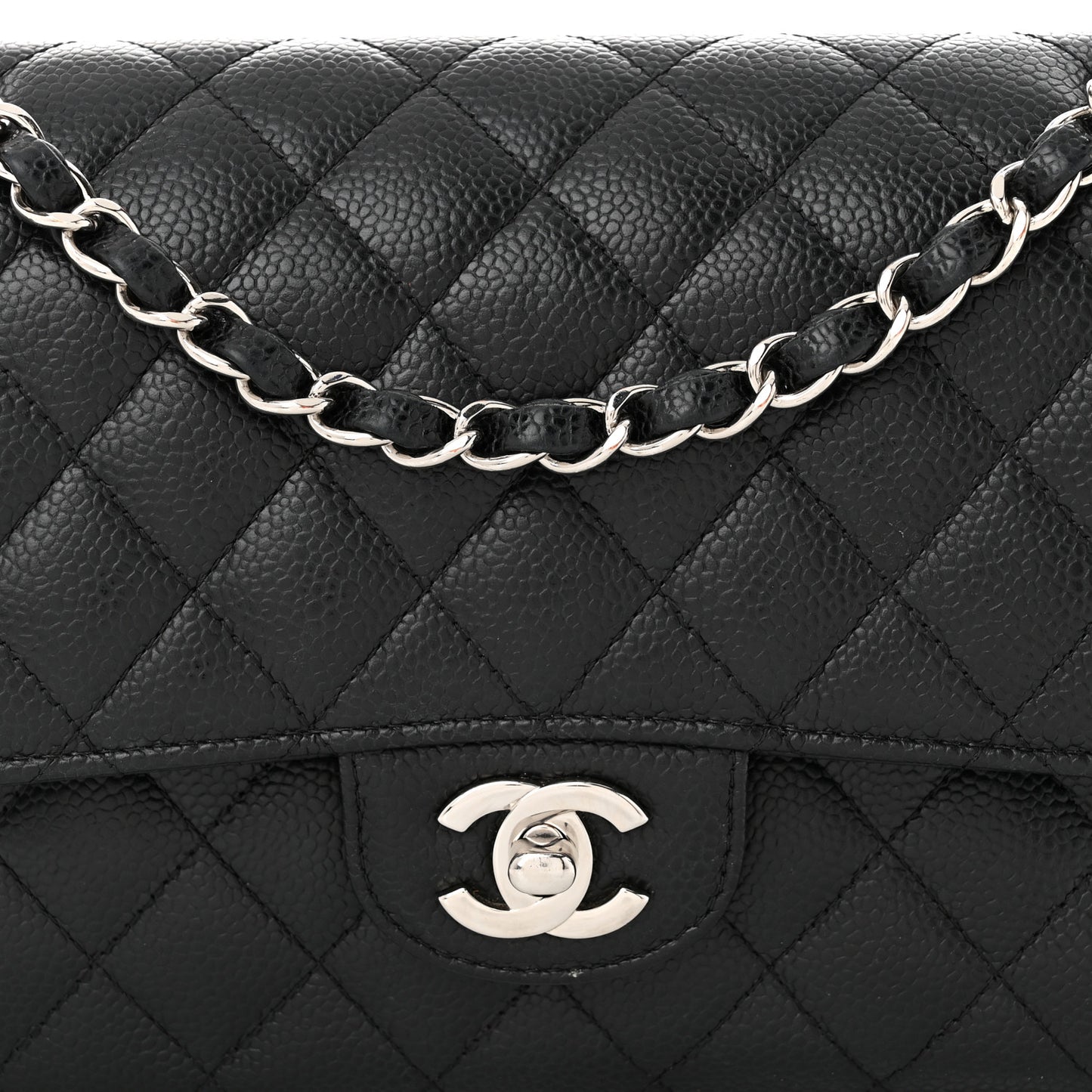 Caviar Quilted Medium Double Flap Black
