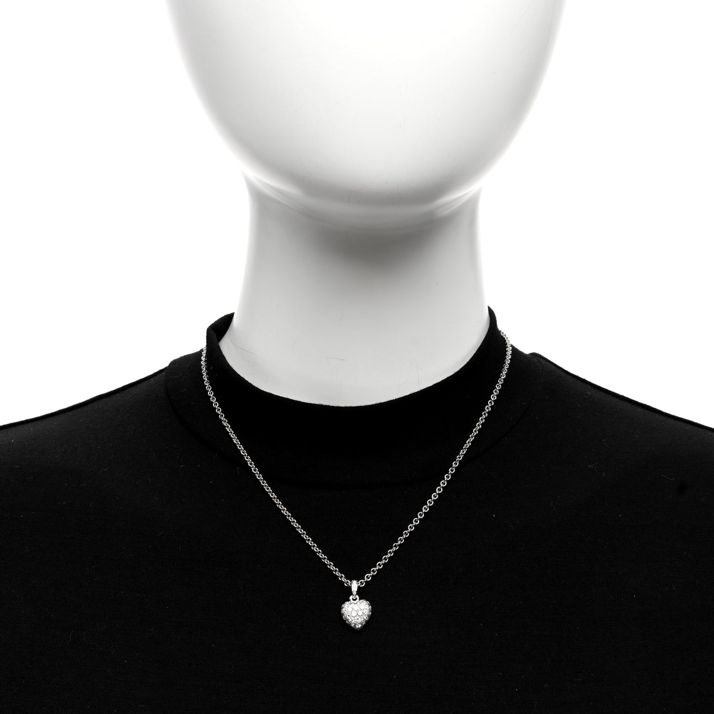 18K White Gold Diamond Small Heart Paved Pendant Necklace