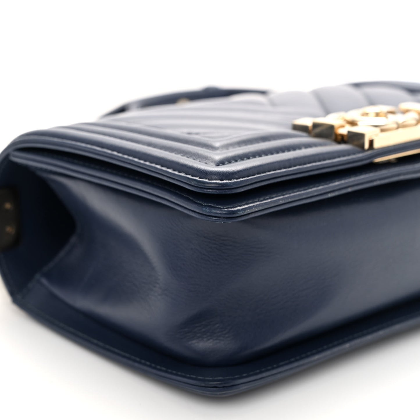Calfskin Chevron Quilted Small Boy Flap Navy