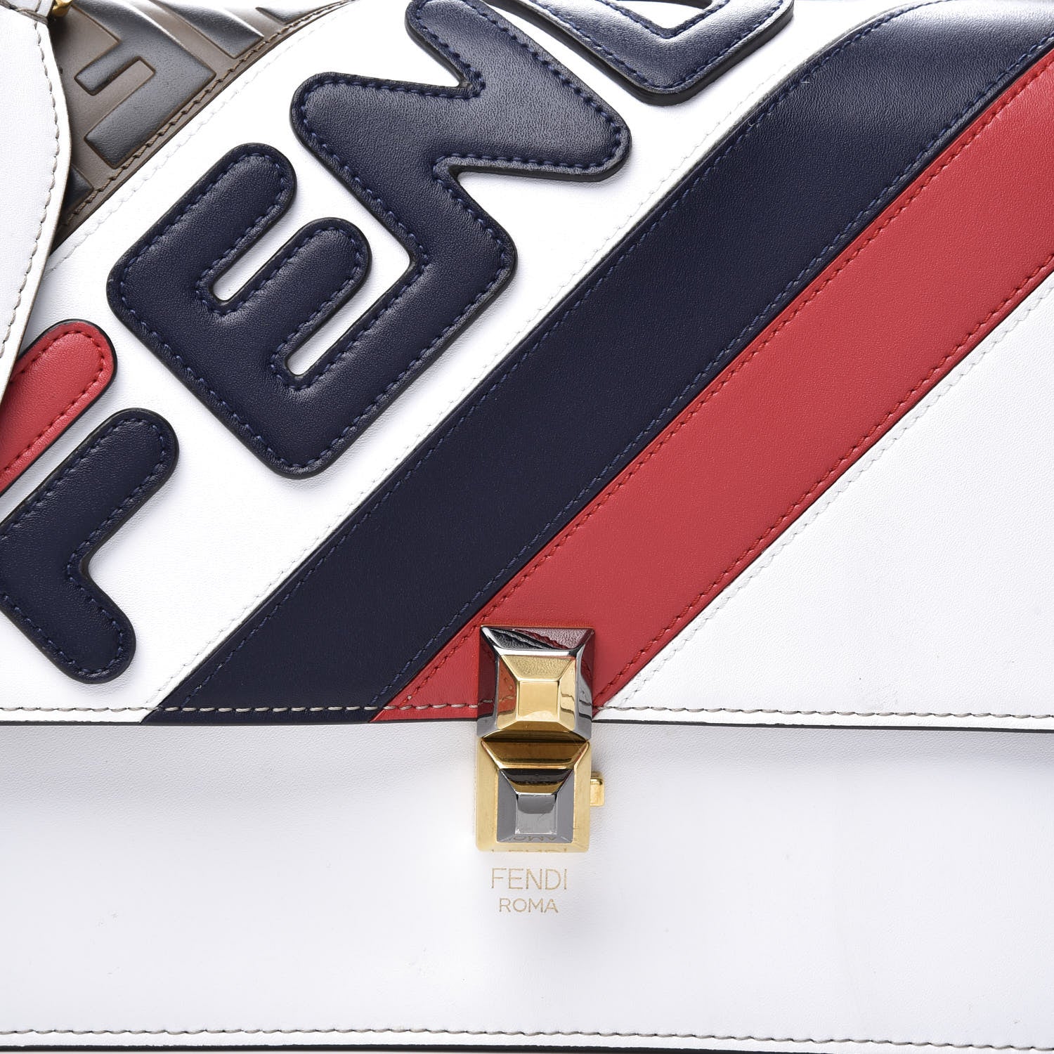 Fendi X FILA Vitello Liberty Mania Bi-Color FF 1974 Embossed Kan I Shoulder Bag White Nebula Multicolor 15 of 15