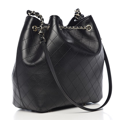 Chanel Calfskin Stitched Drawstring Bag Black 3 of 11