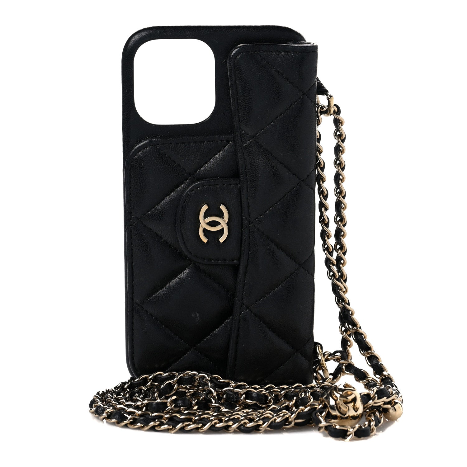 Chanel Lambskin Quilted iPhone XII Pro Holder With Chain Black 1 of 7