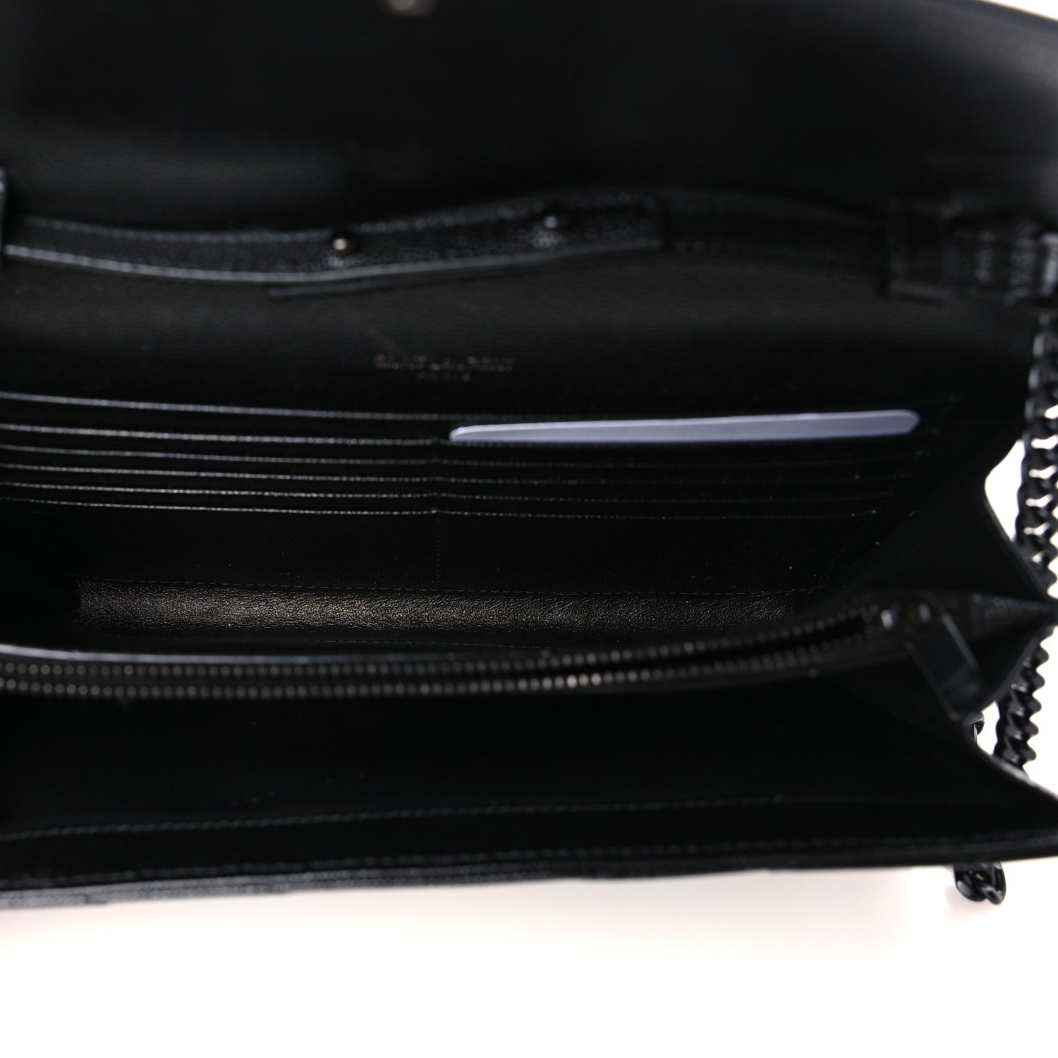 Saint Laurent Grain De Poudre Matelasse Chevron Monogram Monochrome Chain Wallet Black 5 of 8