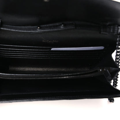 Saint Laurent Grain De Poudre Matelasse Chevron Monogram Monochrome Chain Wallet Black 5 of 8