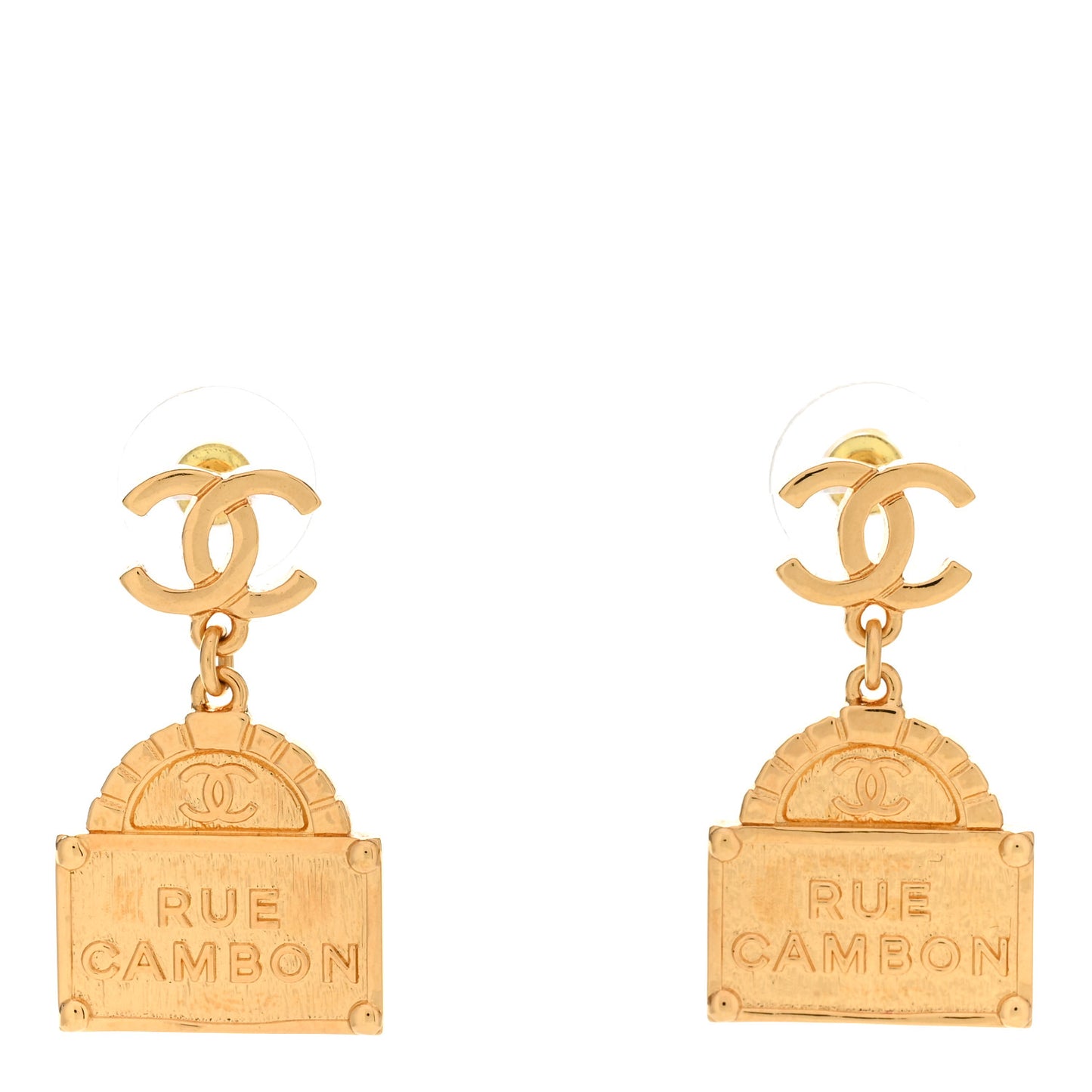 Metal CC Rue Cambon Drop Earrings Gold