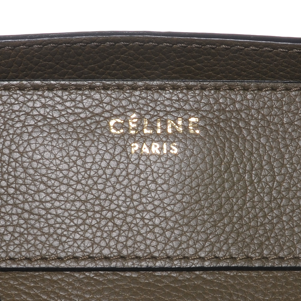 Celine Drummed Calfskin Mini Luggage Olive Green 3 of 9