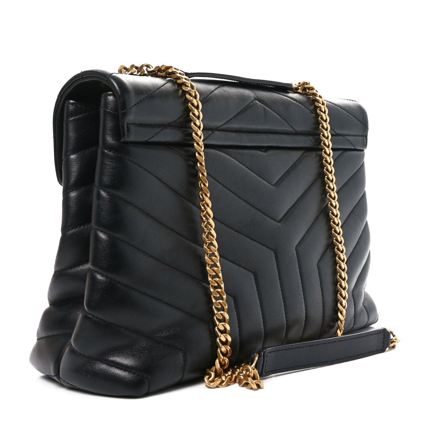 Calfskin Y Quilted Monogram Medium Loulou Chain Satchel Black