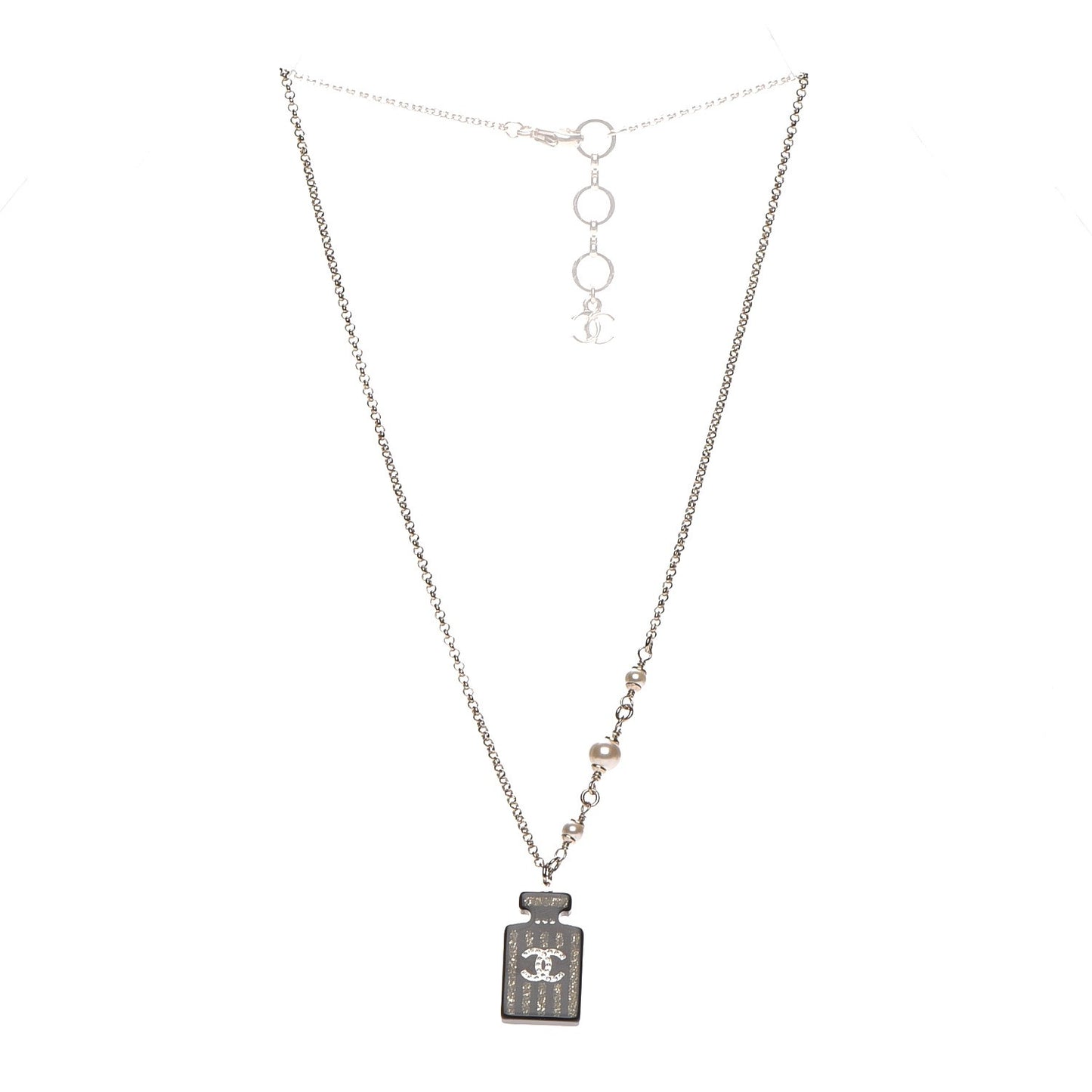 Resin Strass Perfume Bottle CC Necklace Black Gold