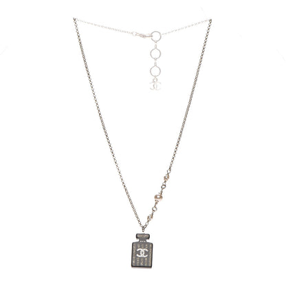 Chanel Resin Strass Perfume Bottle CC Necklace Black Gold 3 of 7