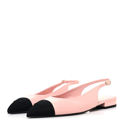Chanel Goatskin Grosgrain Pointed Toe CC Slingback Flats 37 Pink Black 4 of 11