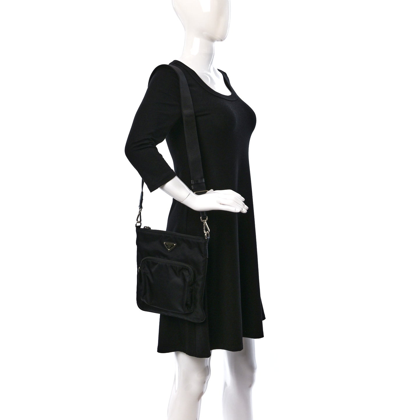 Tessuto Nylon Saffiano Flat Messenger Bag Black