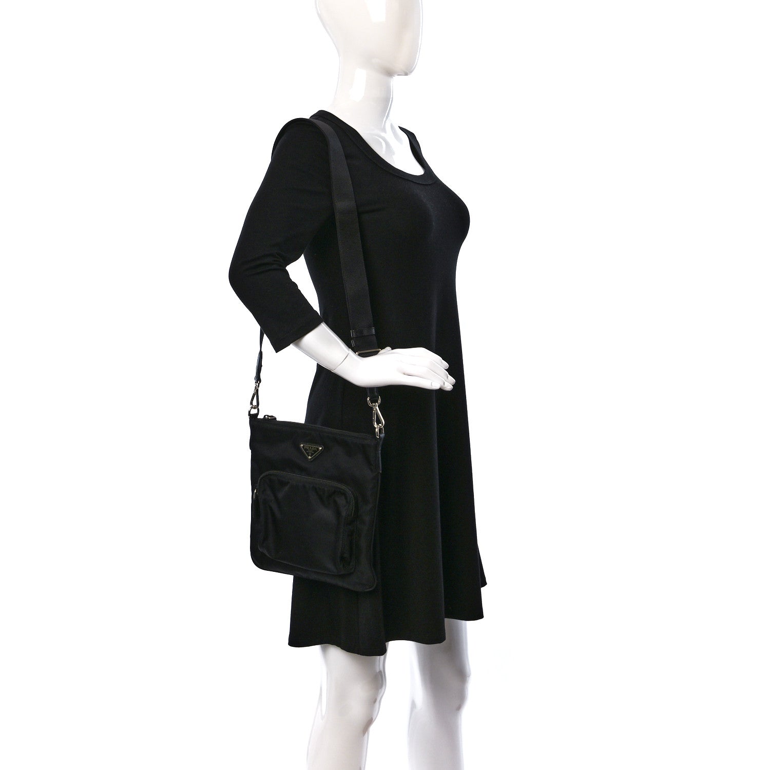Prada Tessuto Nylon Saffiano Flat Messenger Bag Black 2 of 8