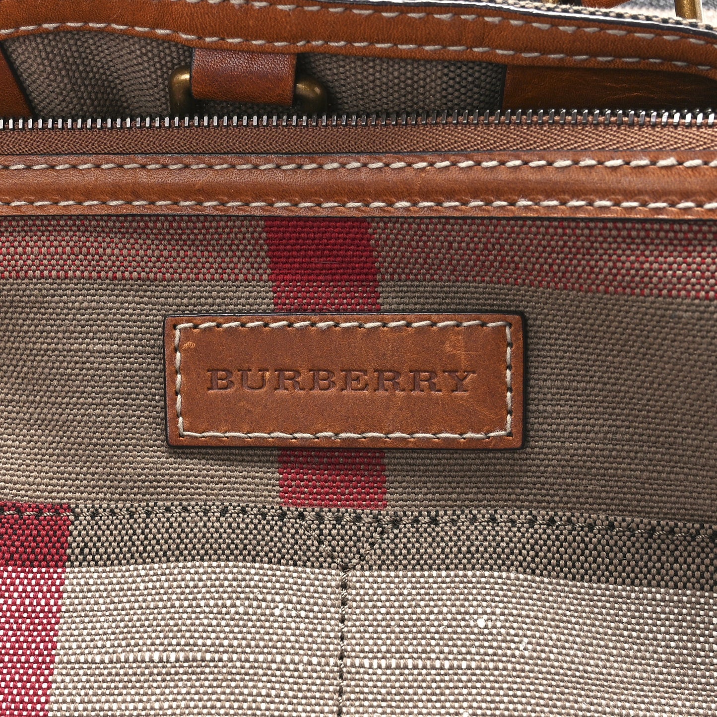 Canvas Mega Check Medium Tottenham Brit Tote Saddle Brown