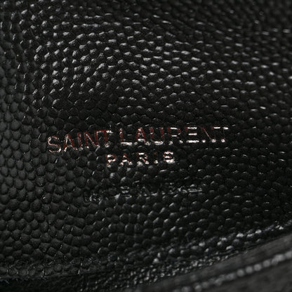 Saint Laurent Grain De Poudre Matelasse Chevron Monogram Monochrome Compact Wallet Black 6 of 6
