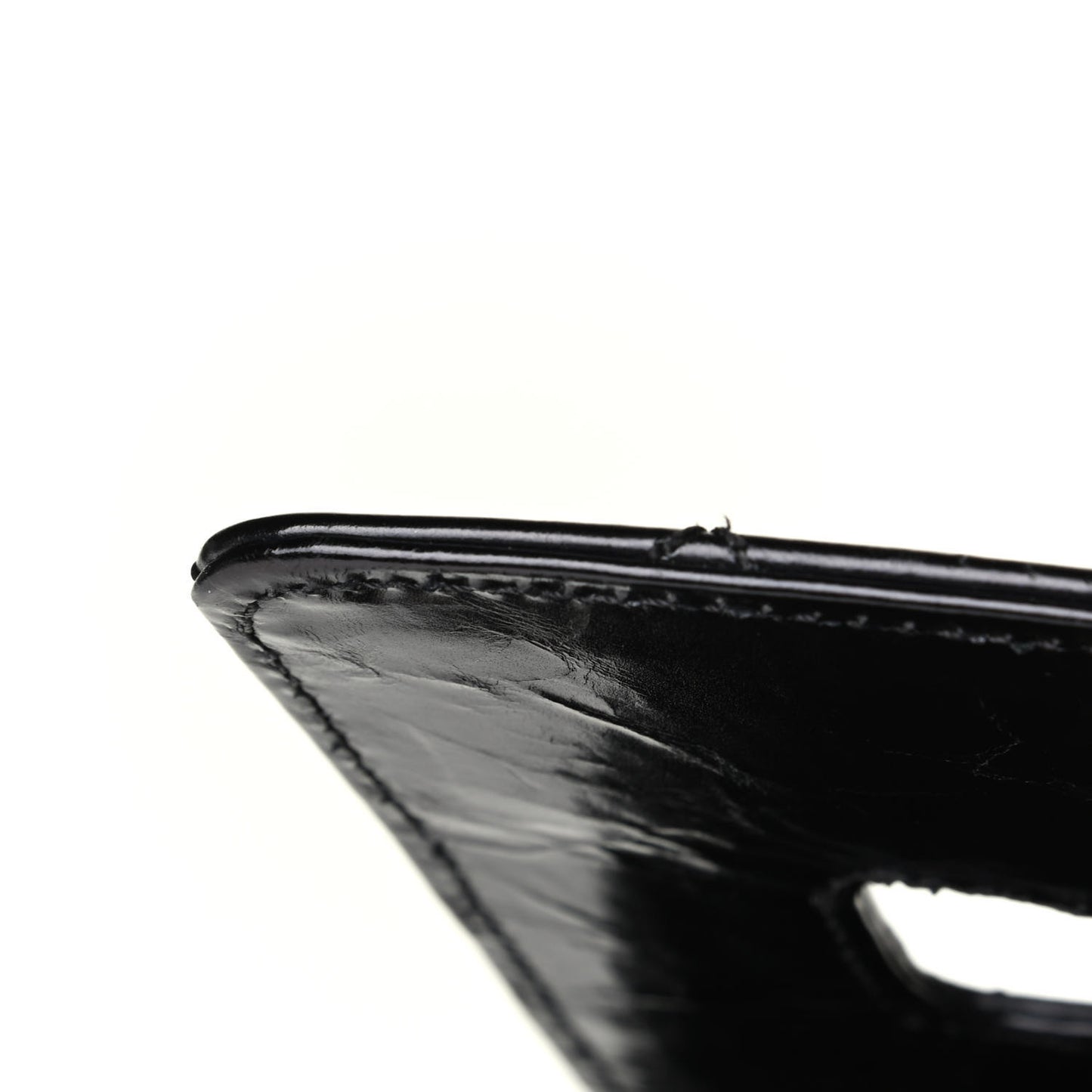 Glazed Calfskin Quilted Cosmetic Top Handle Case Black