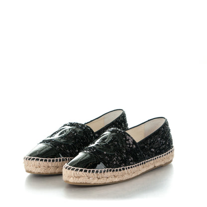 Chanel Patent Sequin CC Espadrilles 40 Black 3 of 9