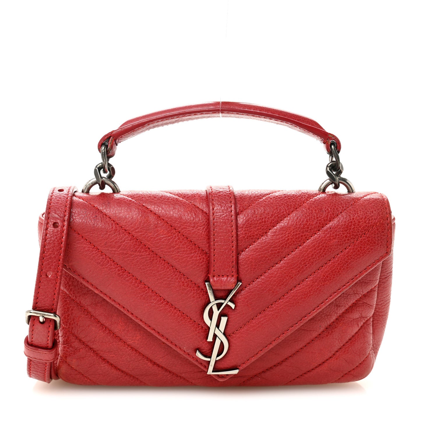 Sheepskin Matelasse Chevron Monogram College Chain Wallet New Red