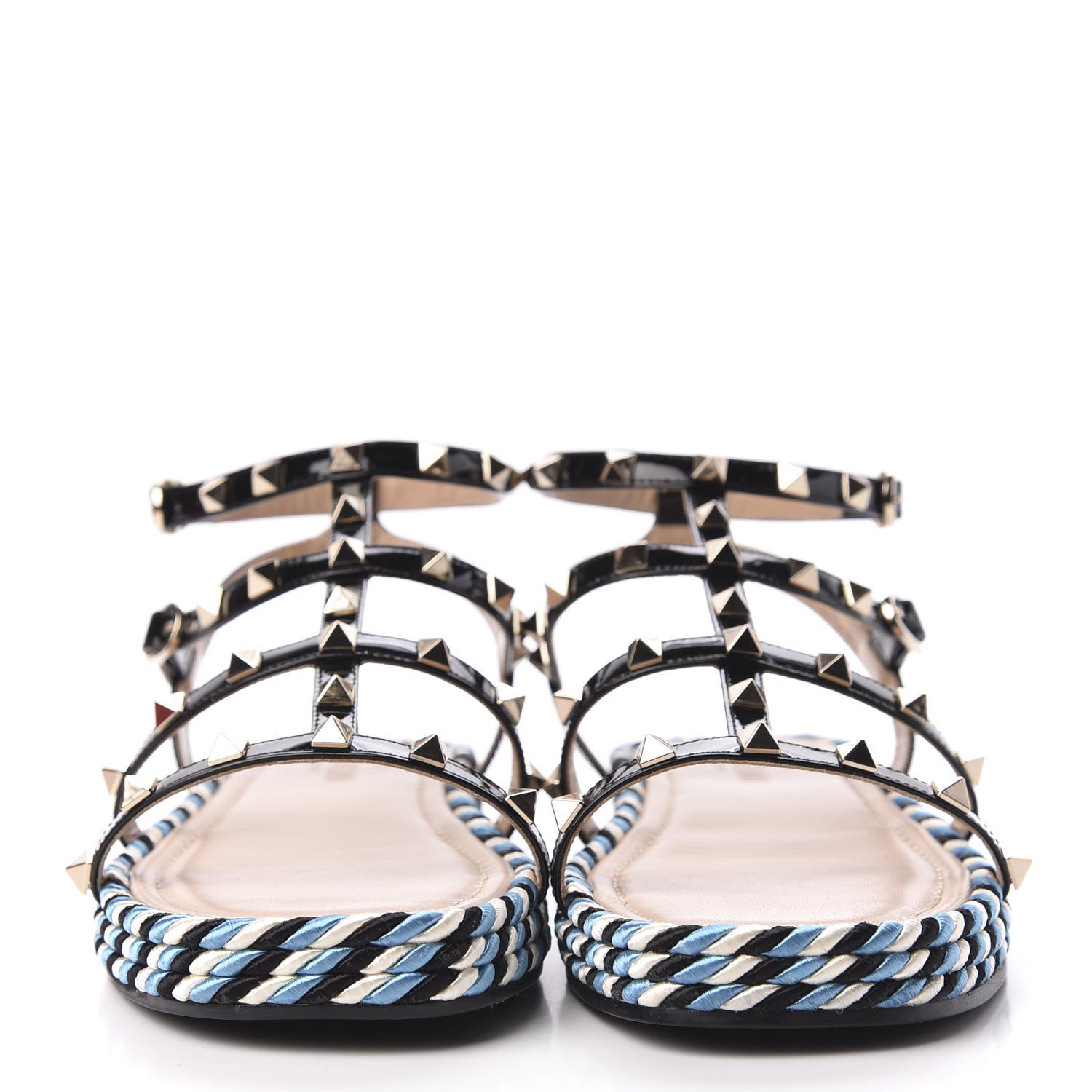 Valentino Garavani Patent Rockstud Torchon Espadrille Caged 30mm Flat Sandals 38 Black 3 of 8