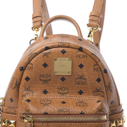 MCM Visetos Side Stud X-Mini Stark Bebe Boo Backpack Cognac 7 of 9
